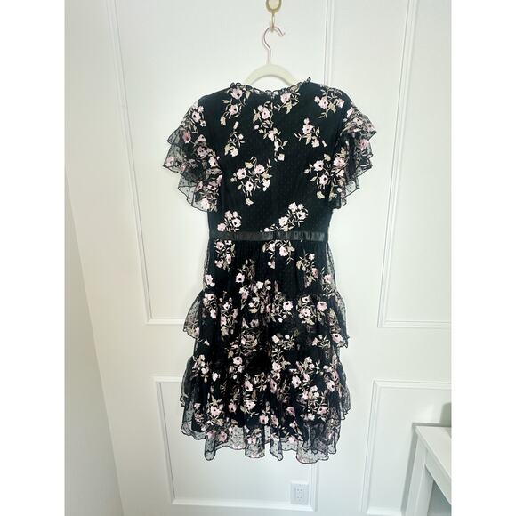 Rachel Parcell Black and Pink Floral Tiered Ruffle Dress Size S - Picture 4 of 10